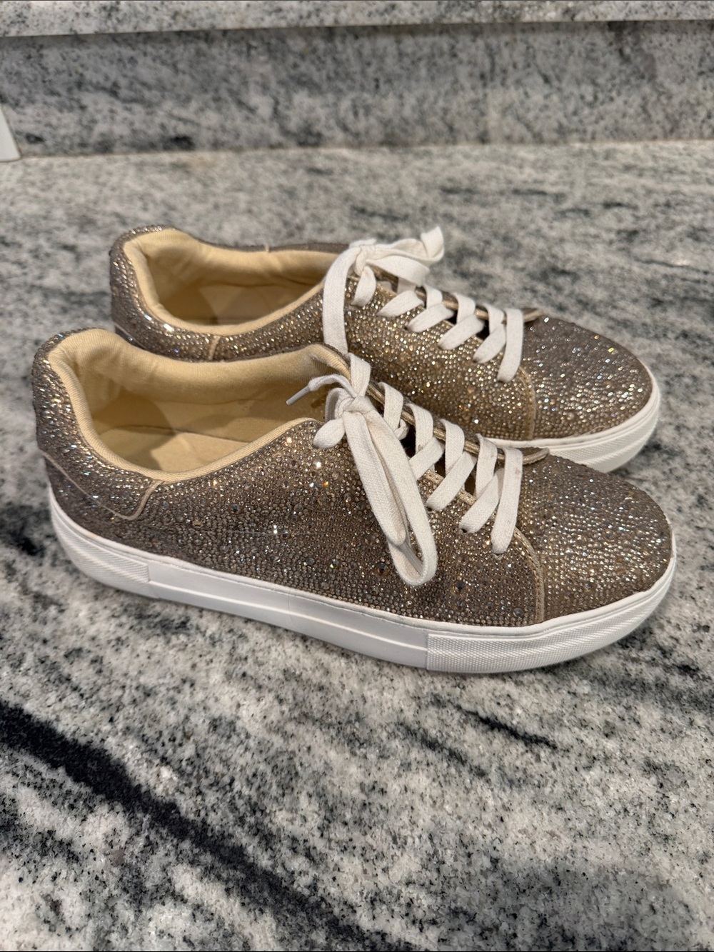 Preloved Betsey Johnson Gold Sparkle Lace-Up Sneakers
